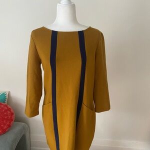 Boden Mustard and Navy Long Sleeve Dress